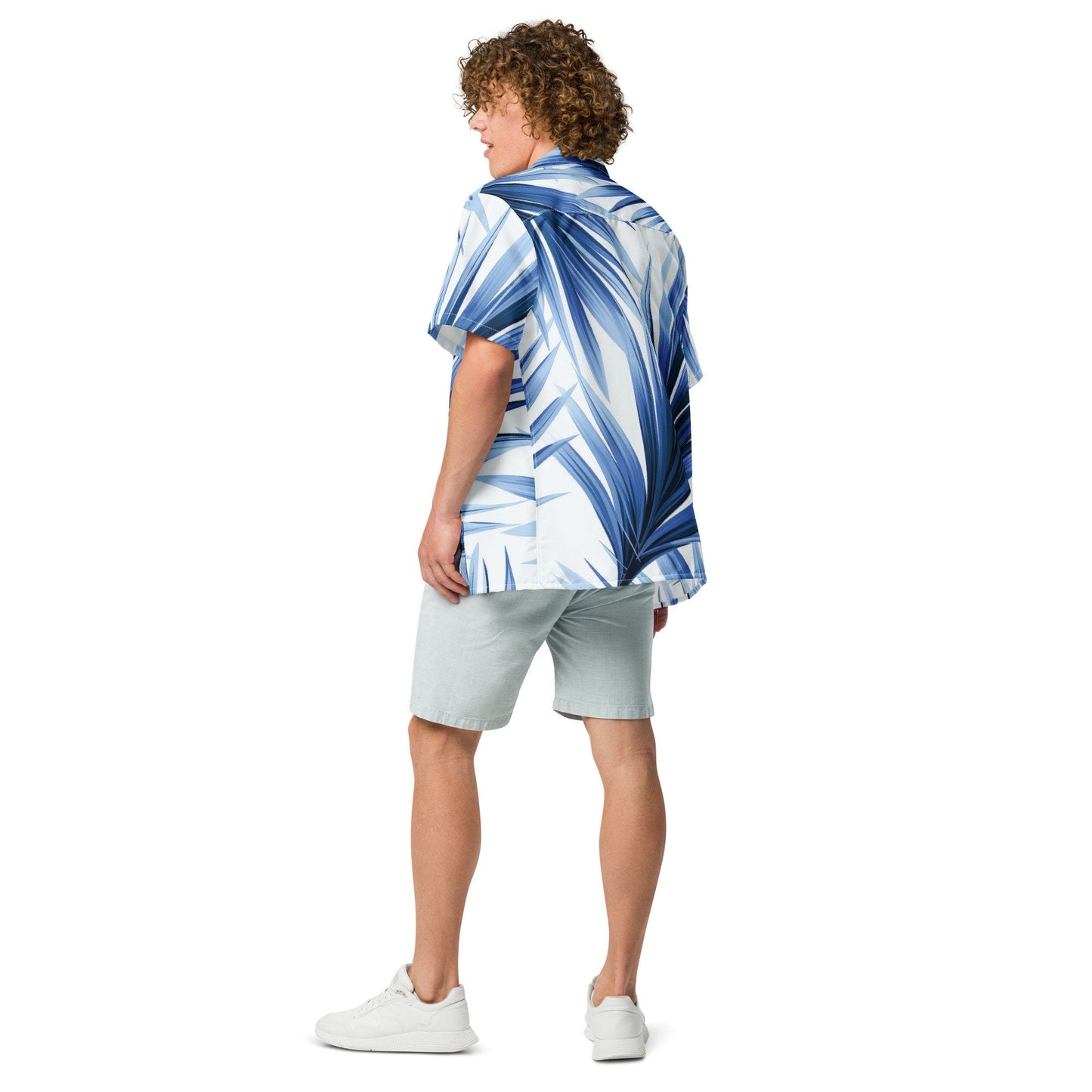 Funky Tiger® Blue Palma Button Down Shirt for Men | Short Sleeve Shirt | Casual Button Down | Summer | Vacation | Beach
