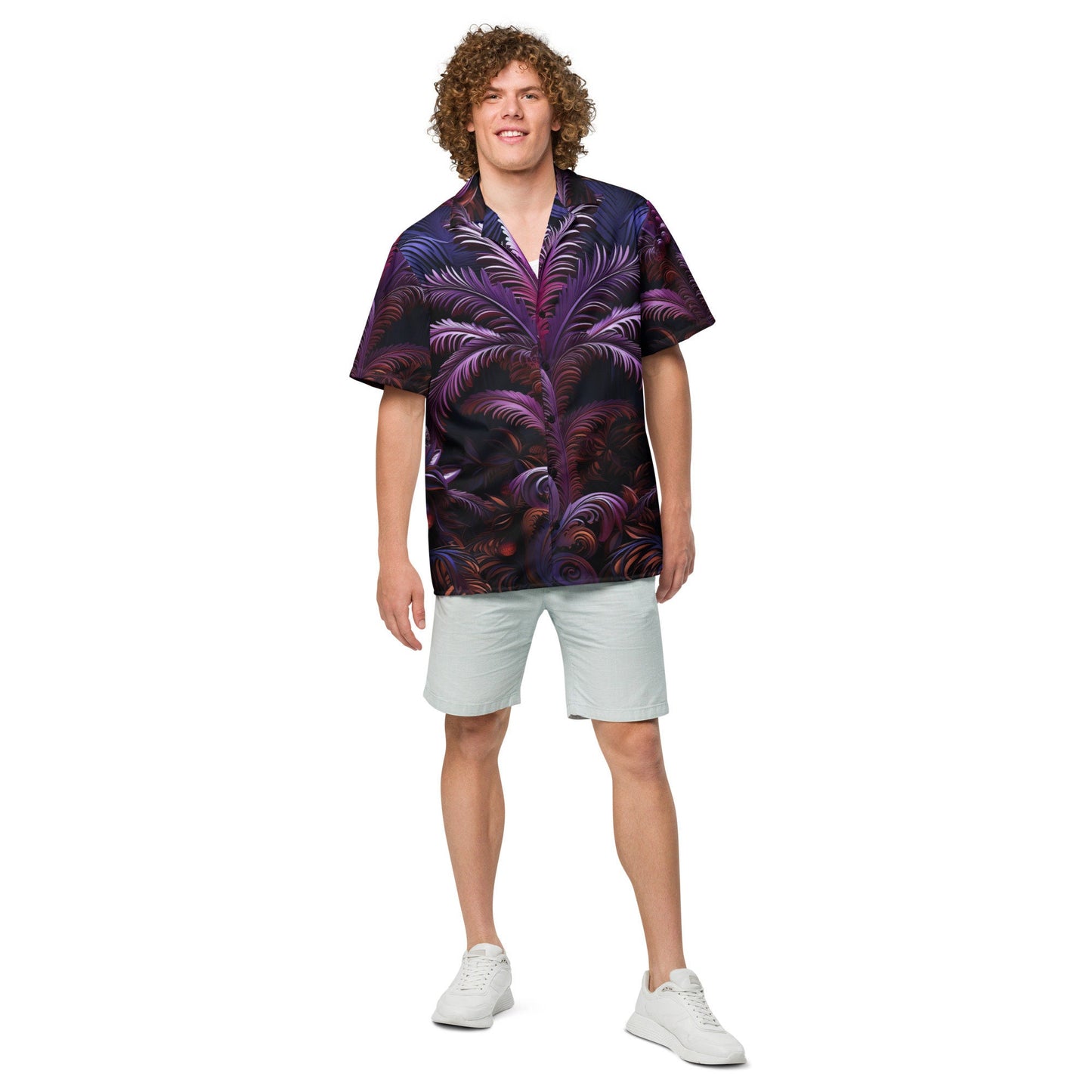 Funky Tiger® Palms of Metal Button Down Shirt for Men | Short Sleeve Shirt | Casual Button Down | Summer | Vacation | Beach