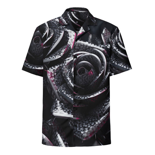 The Funky Tiger® 3D Dark Rose Button Down Shirt for Men | Short Sleeve Shirt | Casual Button Down | Summer | Vacation | Beach