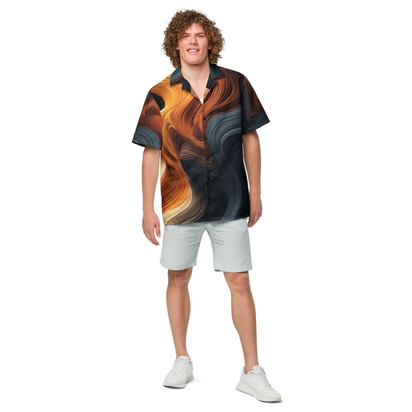 Funky Tiger® Galactic Tide Button Down Shirt for Men | Short Sleeve Shirt | Casual Button Down | Summer | Vacation | Beach