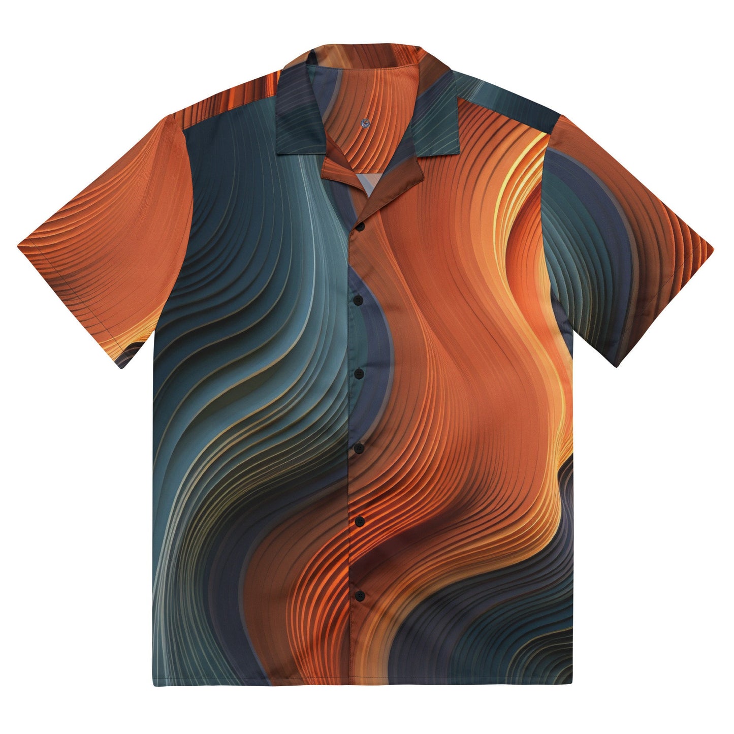 Funky Tiger® WaveScape Button Down Shirt for Men | Short Sleeve Shirt | Casual Button Down | Summer | Vacation | Beach