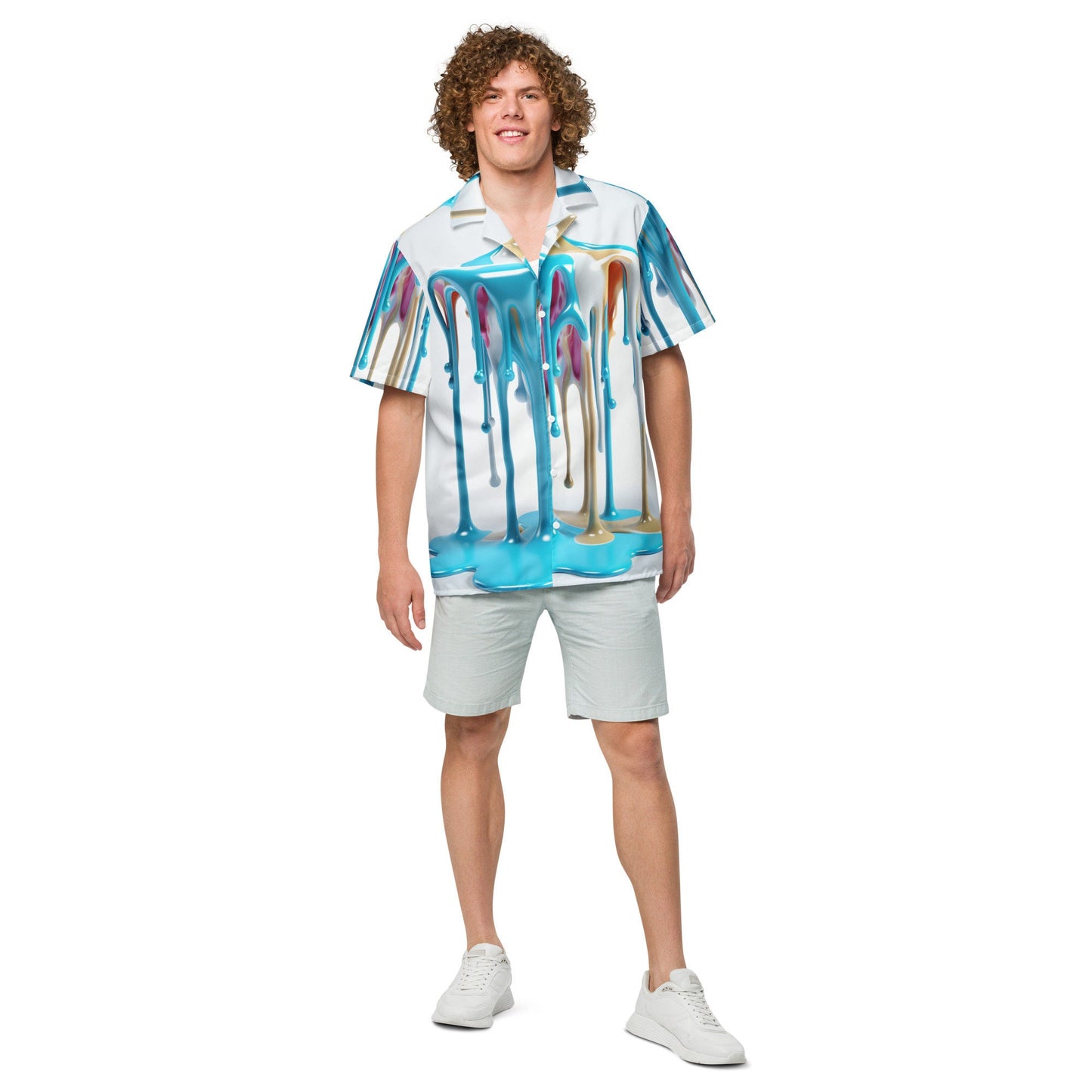 Funky Tiger® Color Cascade Button Down Shirt for Men | Short Sleeve Shirt | Casual Button Down | Summer | Vacation | Beach