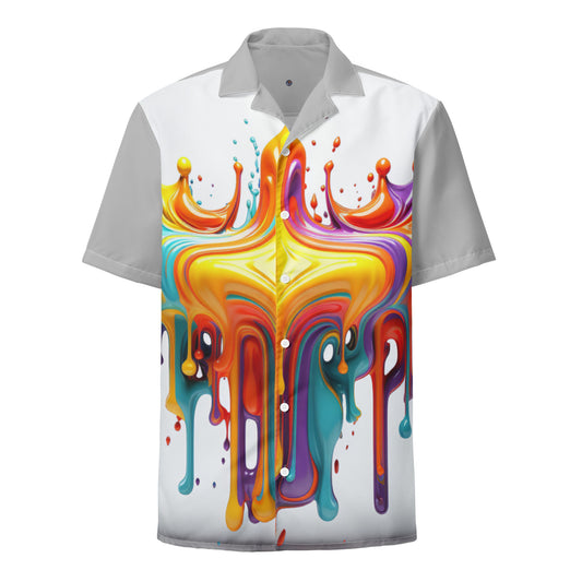 Funky Tiger® ColorFusion Paintfall Button Down Shirt for Men | Short Sleeve Shirt | Casual Button Down | Summer | Vacation | Beach