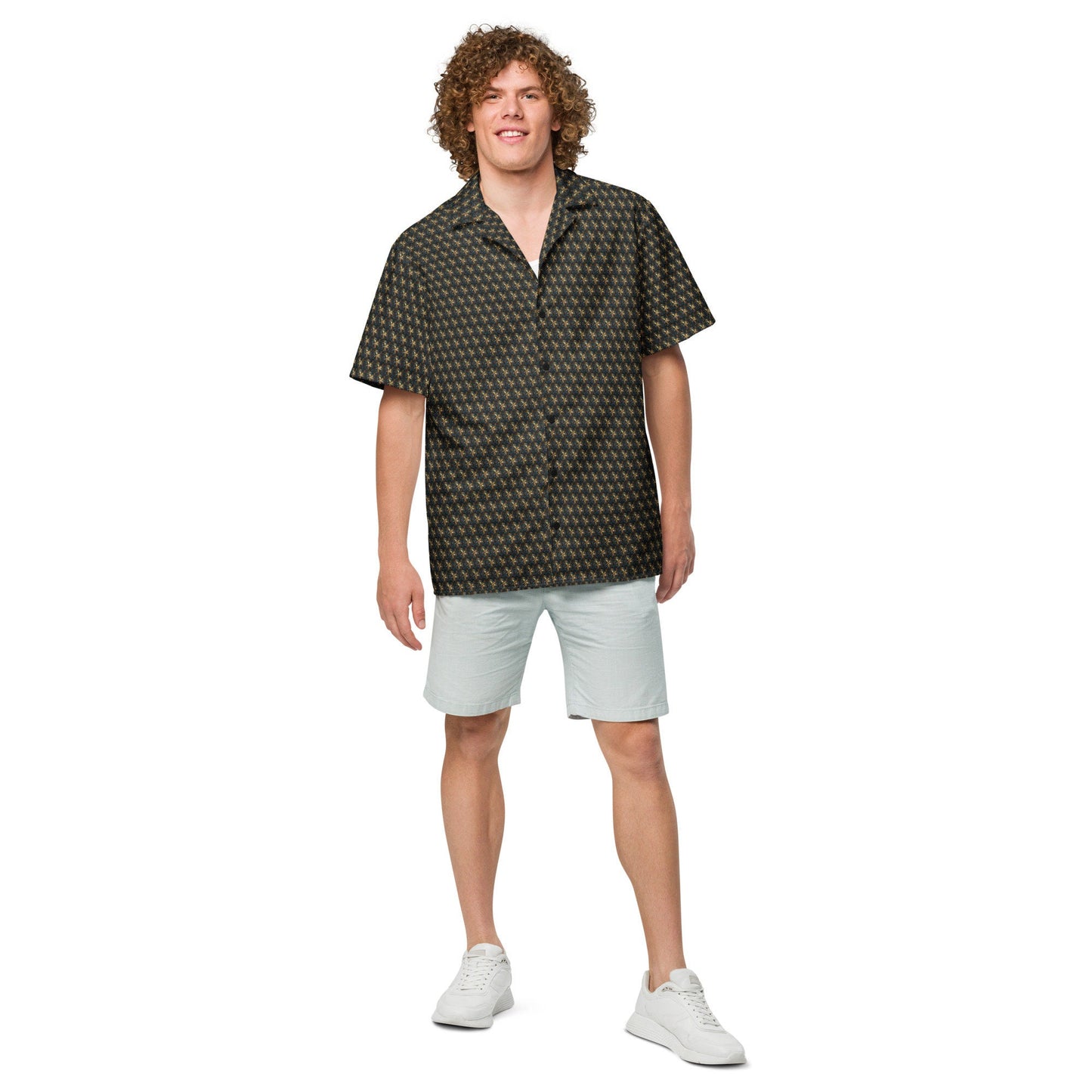 Funky Tiger® Starlight Monogram Button Down Shirt for Men | Short Sleeve Shirt | Casual Button Down | Summer | Vacation | Beach