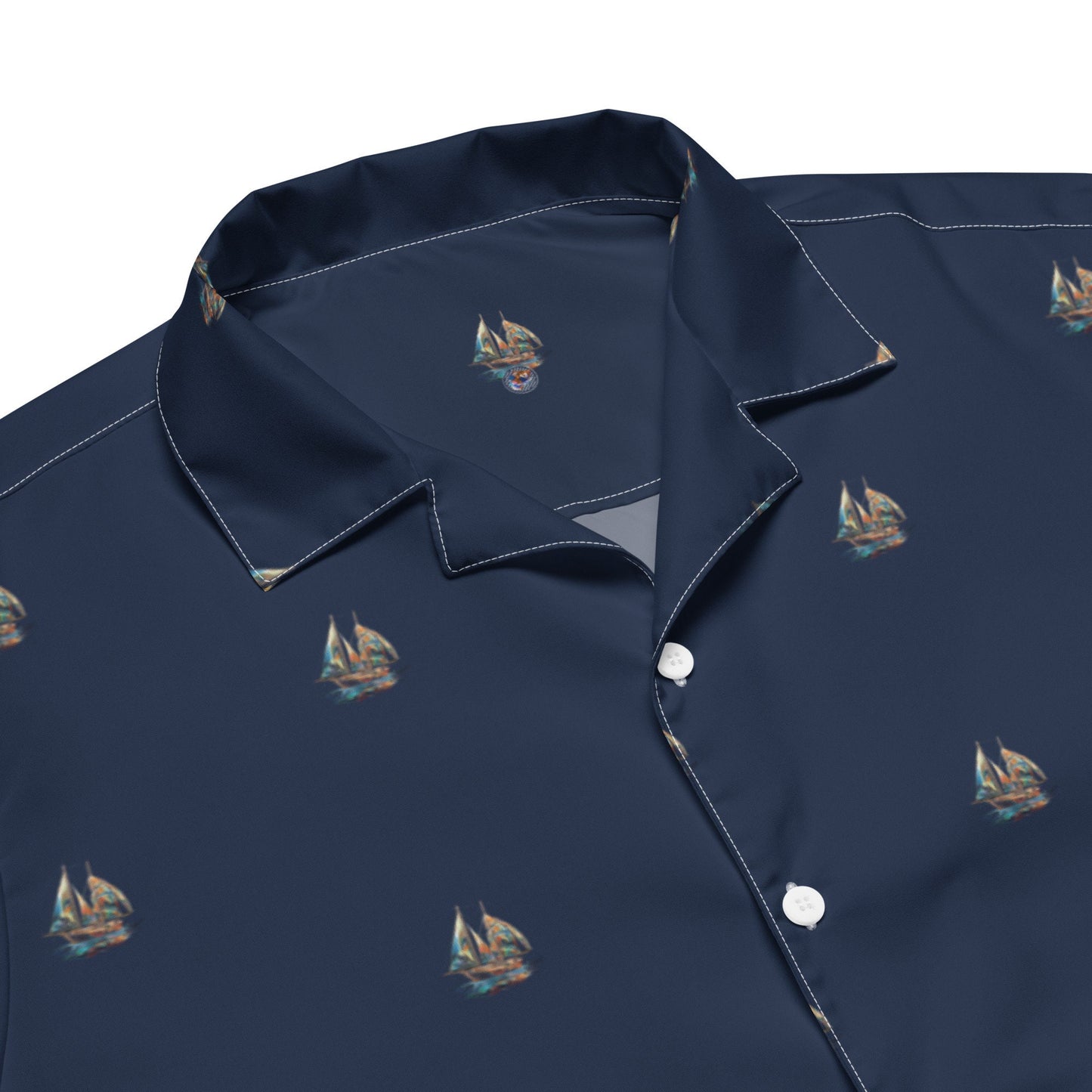Funky Tiger® Going Sailing Hawaiian Shirt in Navy, Hawaiian Shirt With Sailboat Motif | For Men | Everyday| Beach | Party | Casual Button Up