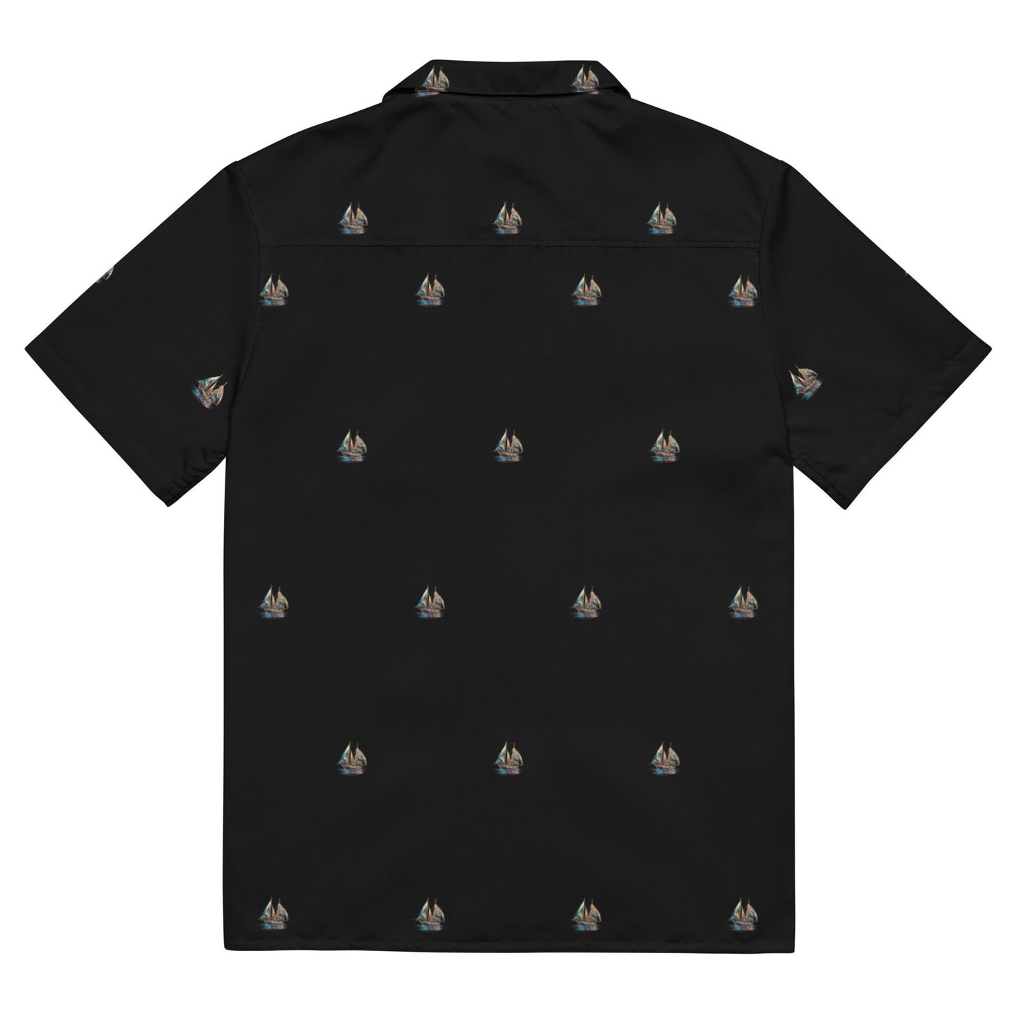 Funky Tiger® Going Sailing Hawaiian Shirt in Black, Hawaiian Shirt With Sailboat Motif For Men | Everyday| Beach | Party | Casual Button Up