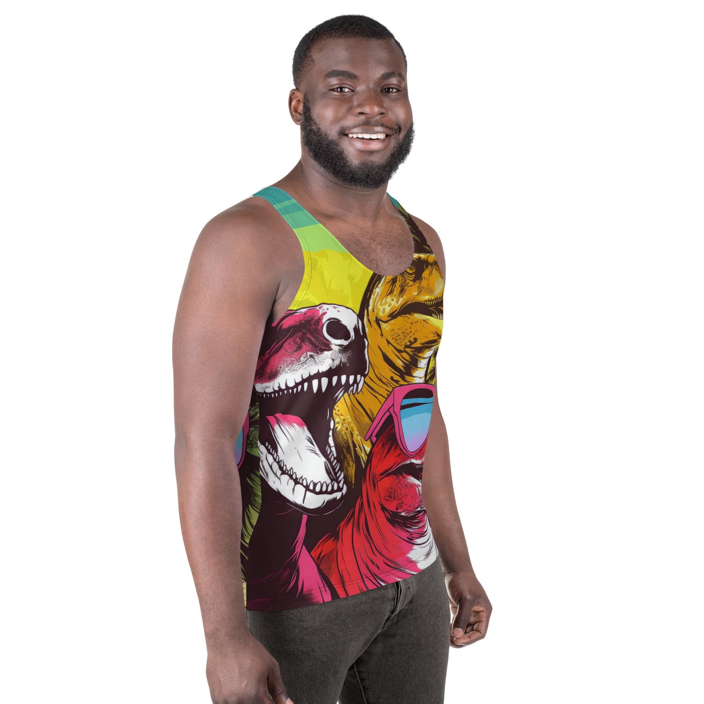Funky Tiger® Dino Party Muscle Tank, Novelty Tank Top, Comical, Funny Gift, Halloween
