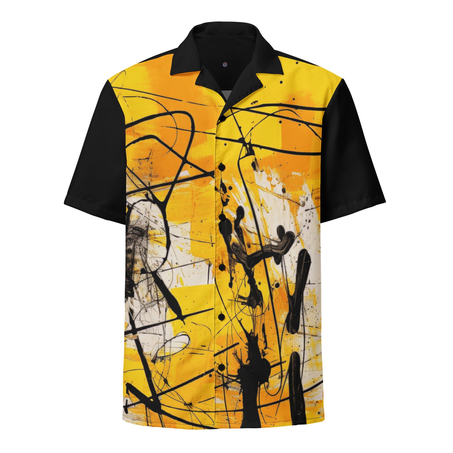 Funky Tiger® Abstract Yellow Summer Button Down Shirt for Men | Short Sleeve Shirt | Casual Button Down | Summer | Vacation | Beach