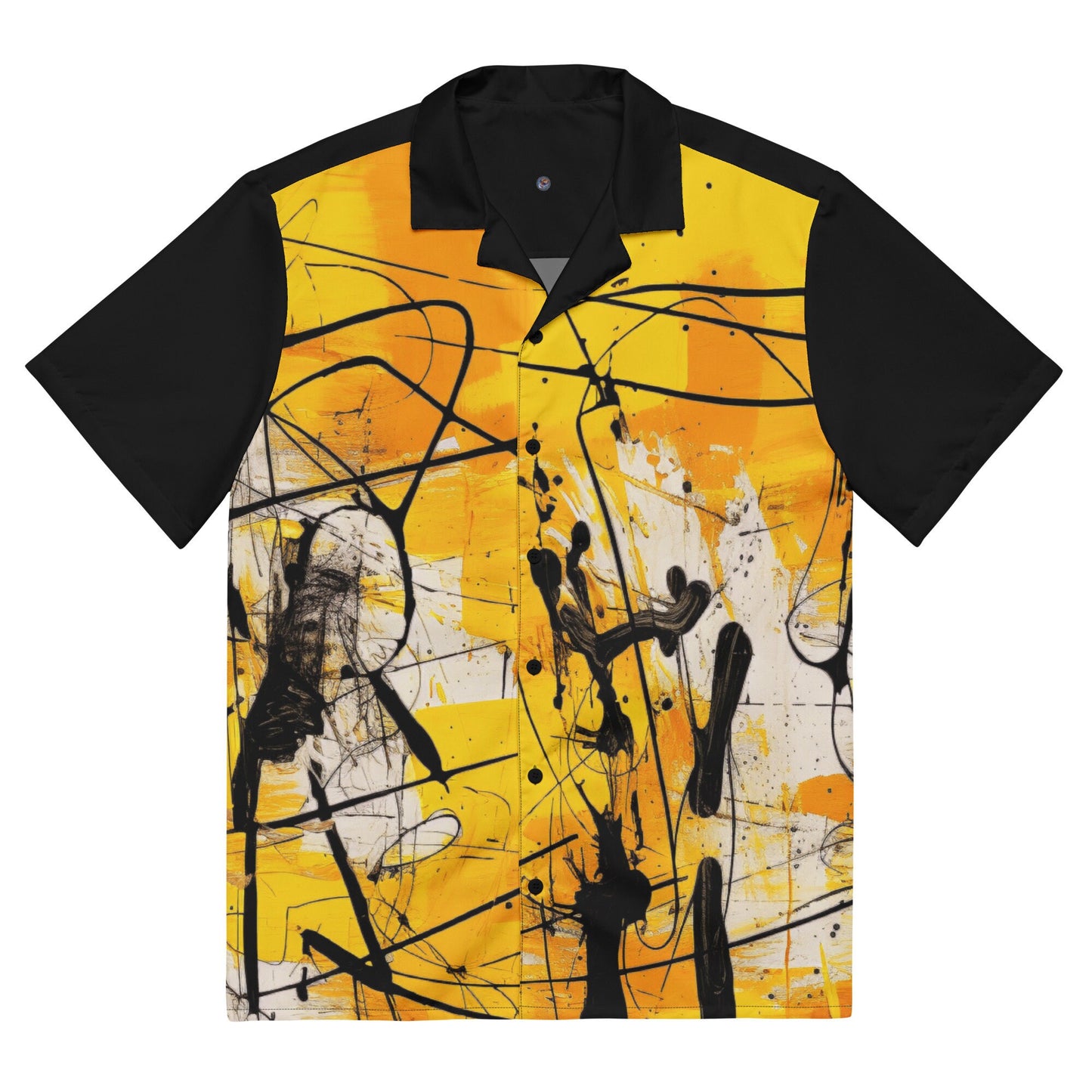 Funky Tiger® Abstract Yellow Summer Button Down Shirt for Men | Short Sleeve Shirt | Casual Button Down | Summer | Vacation | Beach