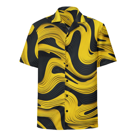 Funky Tiger® Yellow Contours Button Down Shirt for Men | Short Sleeve Shirt | Casual Button Down | Summer | Vacation | Beach