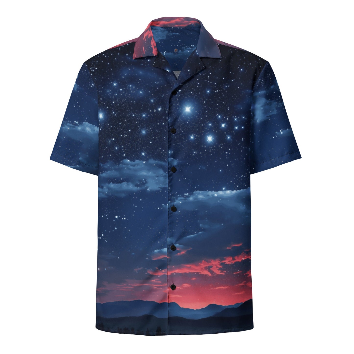 Funky Tiger® Blue Shooting Stars Button Down Shirt for Men | Short Sleeve Shirt | Casual Button Down | Summer | Vacation | Beach