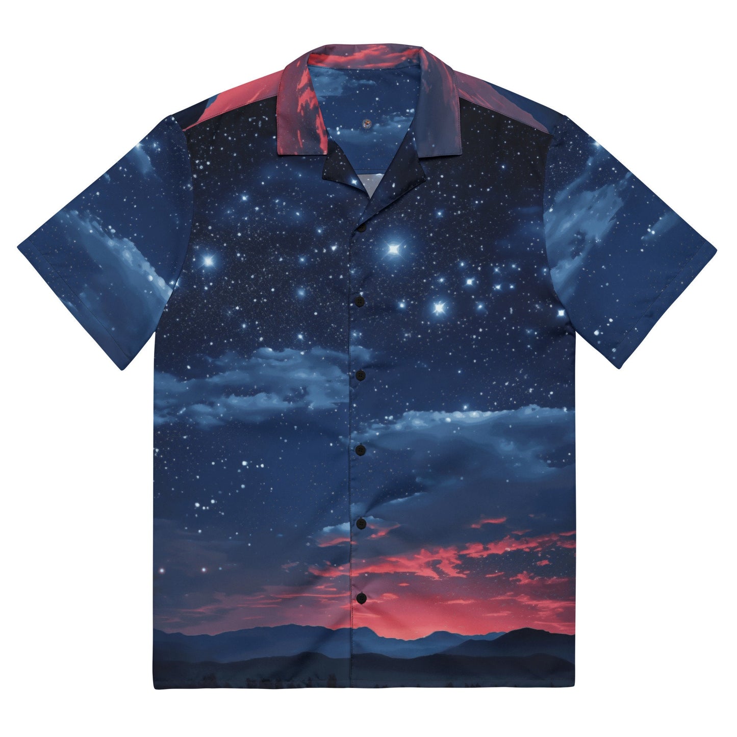 Funky Tiger® Blue Shooting Stars Button Down Shirt for Men | Short Sleeve Shirt | Casual Button Down | Summer | Vacation | Beach