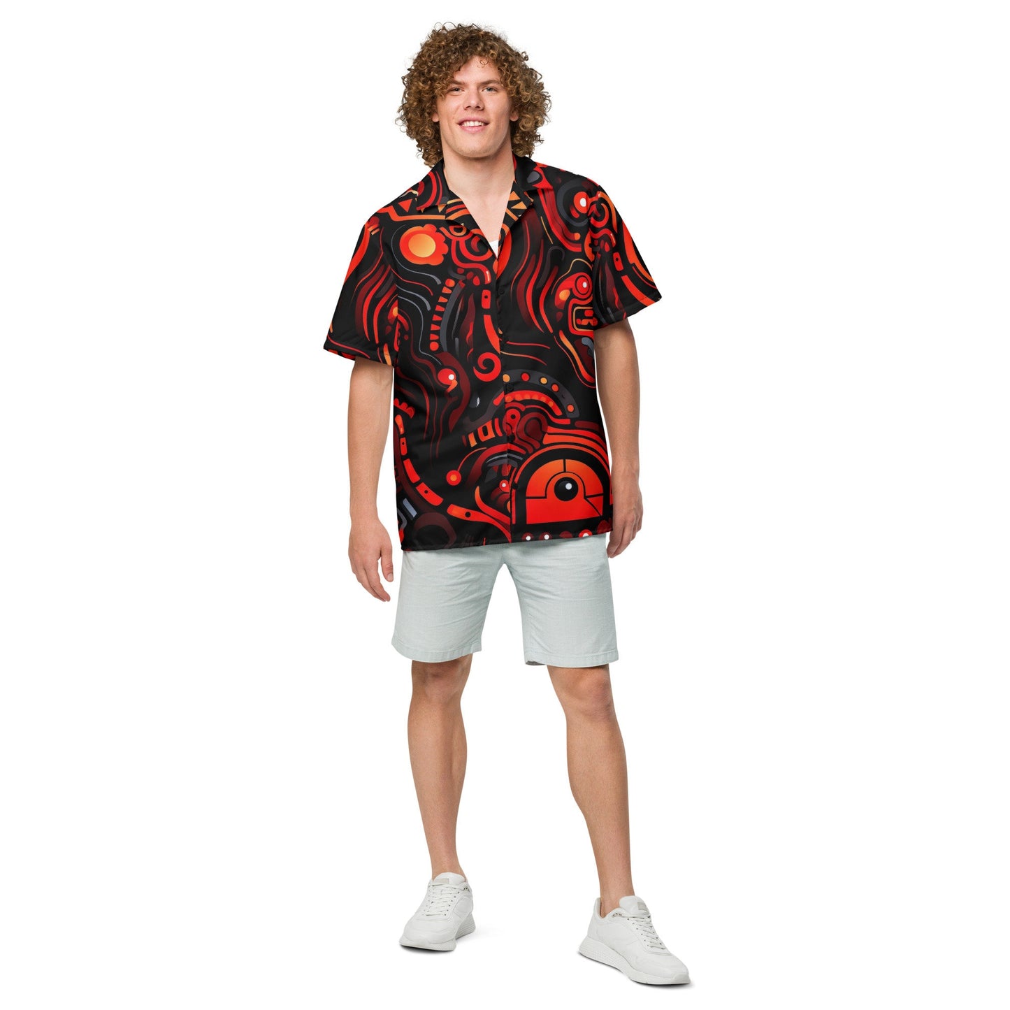 Funky Tiger® Savage Red Psychedelic Button-Down Shirt