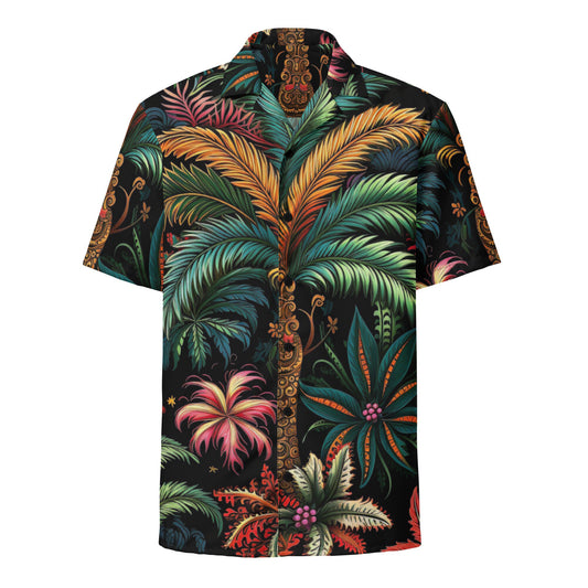 Funky Tiger® Tropical Pritchardia Button Down Shirt | Short Sleeve | Unique Fashion | Unique Gift | Hawaiian Shirt| Aloha Shirt