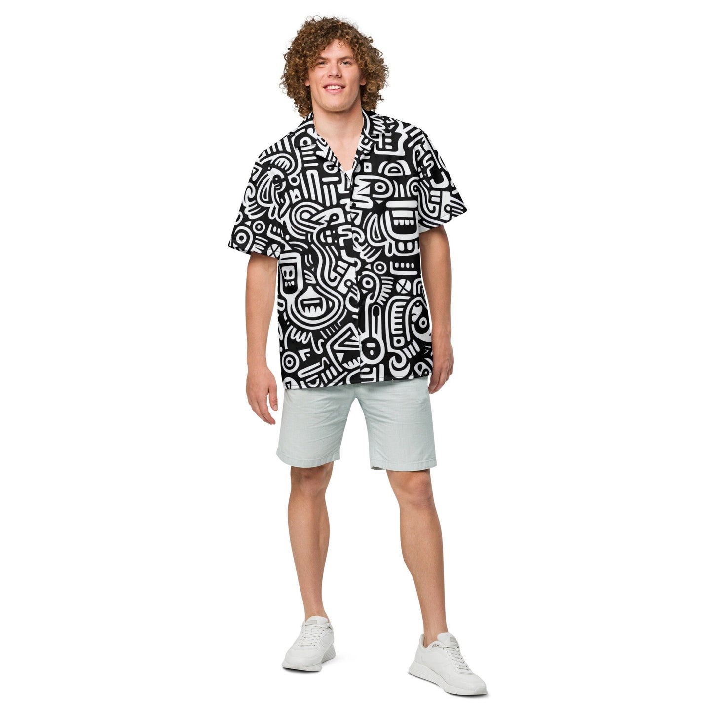 Funky Tiger® Craggy Bots Button Down Shirt for Men | Short Sleeve Shirt | Casual Button Down | Summer | Vacation | Beach