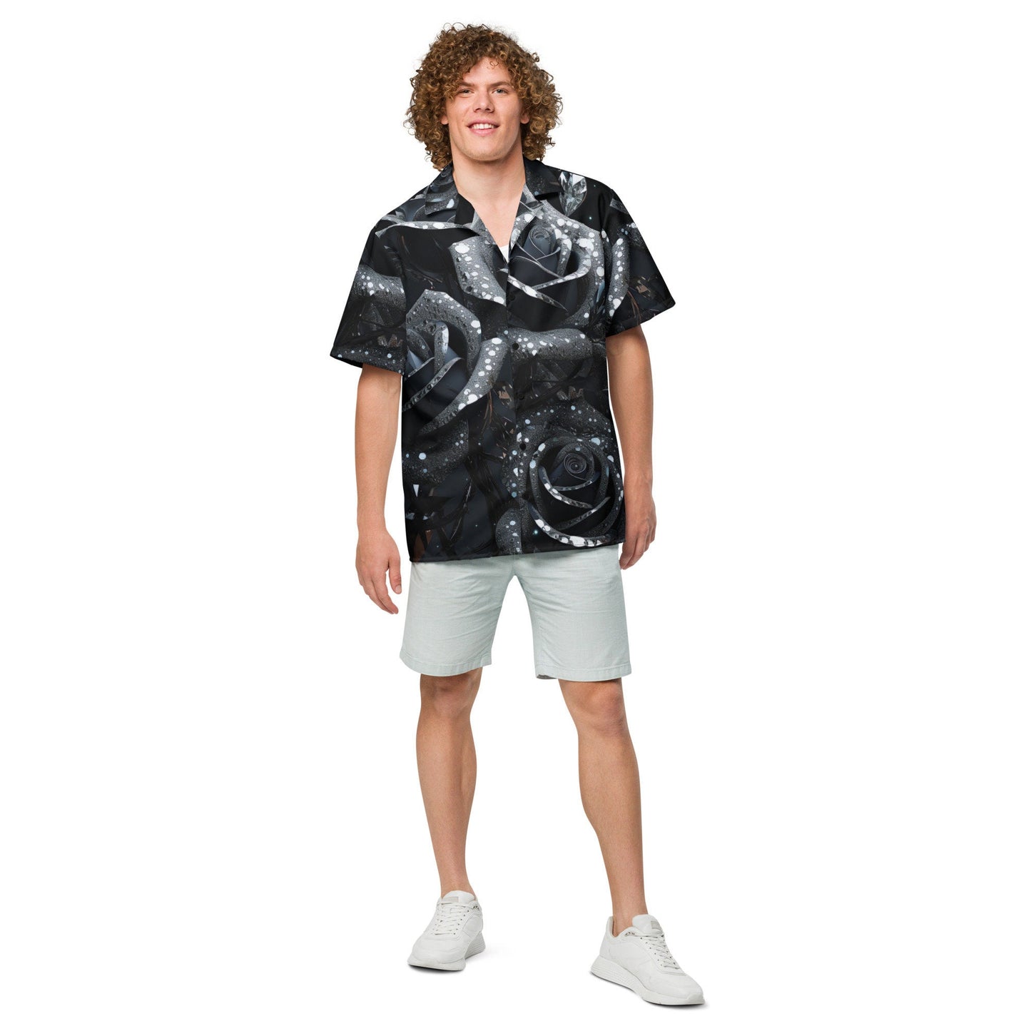 The Funky Tiger® Diamond Rose Button Down Shirt for Men | Short Sleeve Shirt | Casual Button Down | Summer | Vacation | Beach