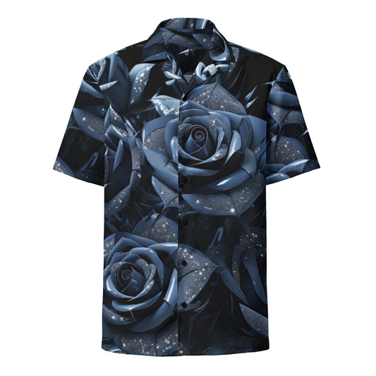 The Funky Tiger® Blue Rose Button Down Shirt for Men | Short Sleeve Shirt | Casual Button Down | Summer | Vacation | Beach