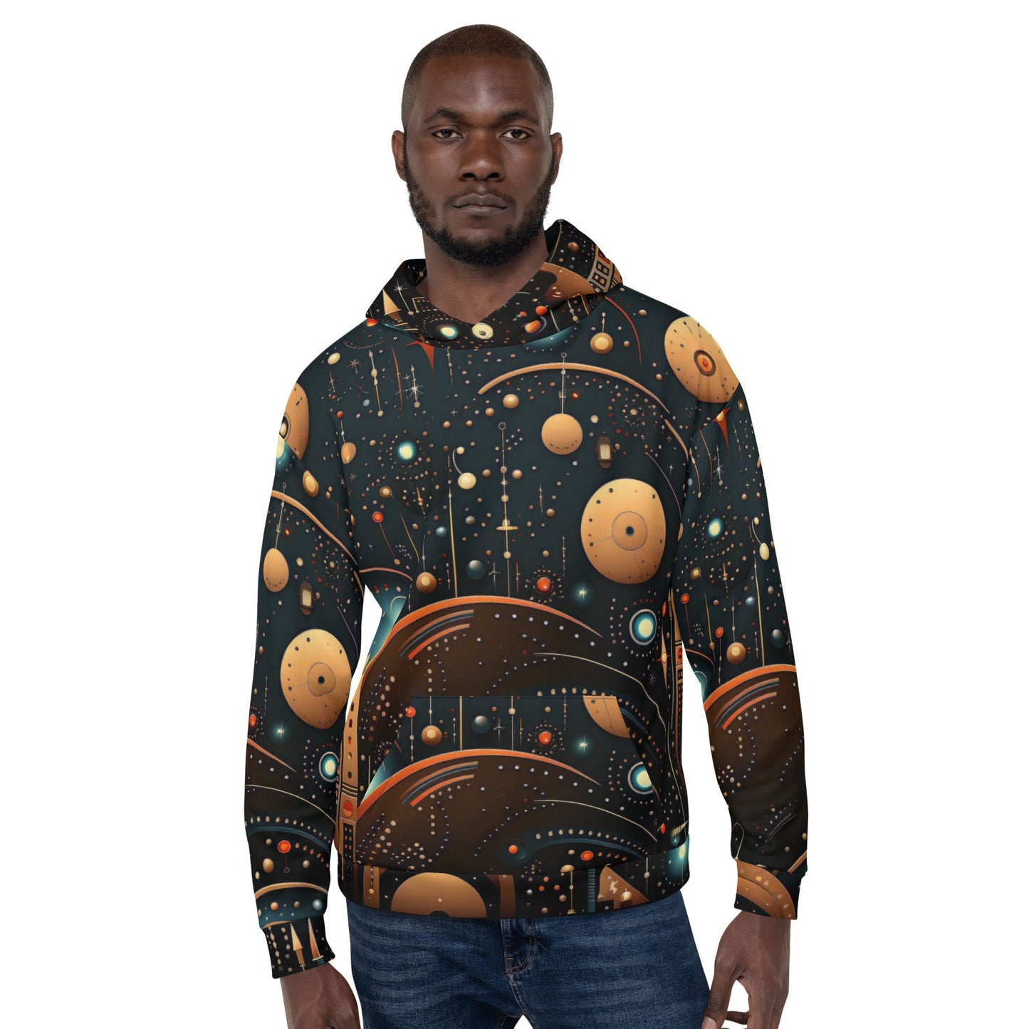 Funky Tiger® Men's Lunar Shadows Hoodie, Cool Sweater for Party, Beach, Concert, Gaming, Everyday Essentials with Unique Designs,Fall