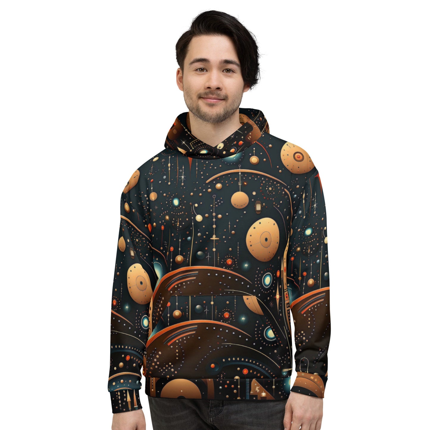 Funky Tiger® Men's Lunar Shadows Hoodie, Cool Sweater for Party, Beach, Concert, Gaming, Everyday Essentials with Unique Designs,Fall