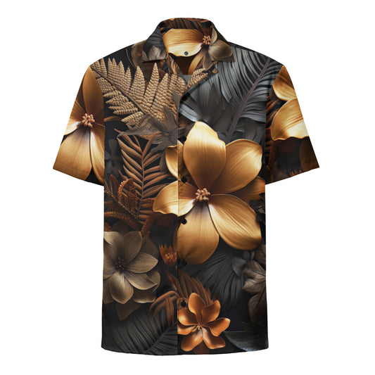 Funky Tiger® Golden Tropicana Button Down Hawaii Shirt | Short Sleeve | Unique Fashion | Unique Gift | Hawaiian Shirt| Aloha Shirt