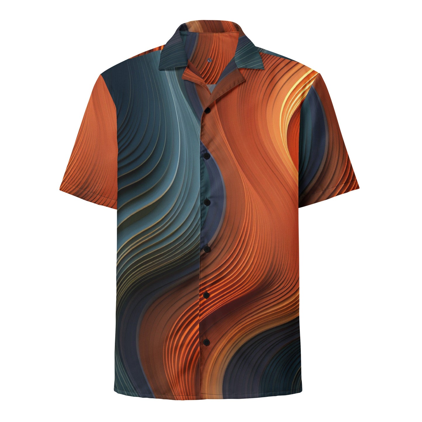 Funky Tiger® WaveScape Button Down Shirt for Men | Short Sleeve Shirt | Casual Button Down | Summer | Vacation | Beach