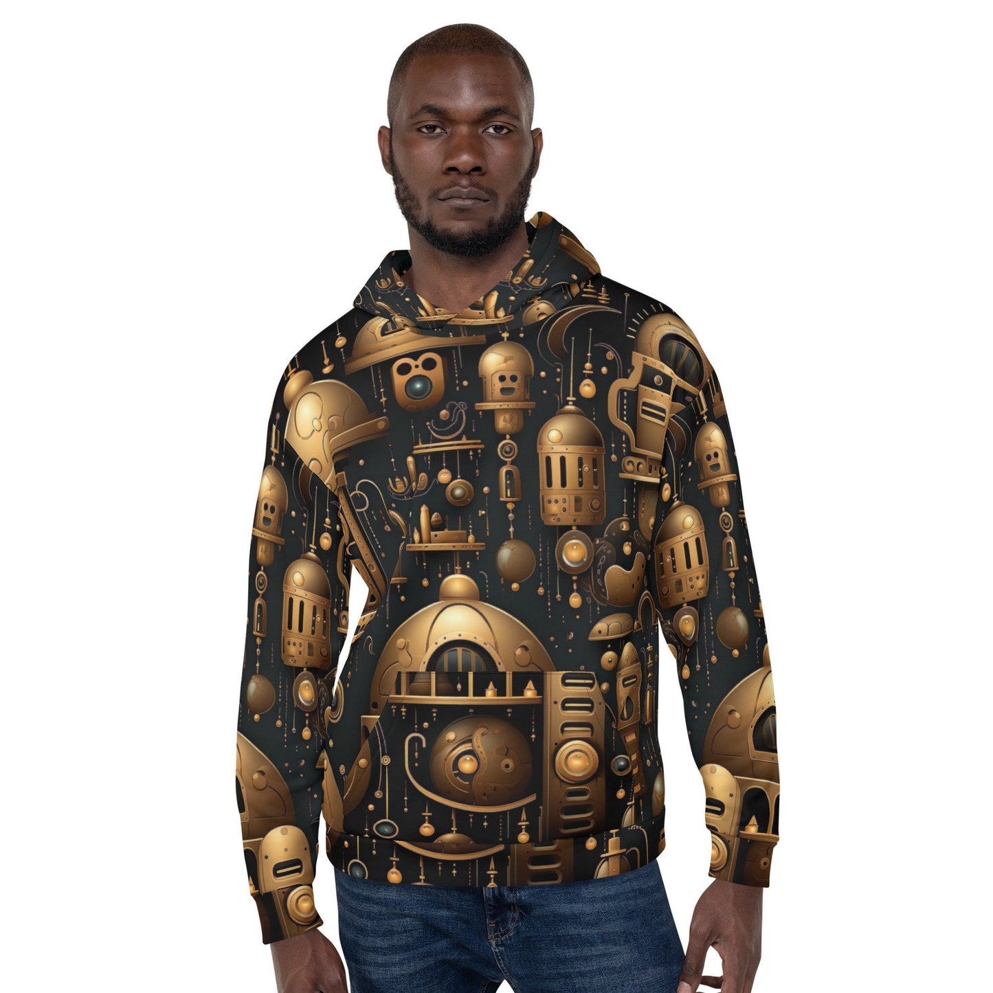 Funky Tiger® - Gamer's Hoodie with Unique Brown Graphics on Black Canvas,Fall