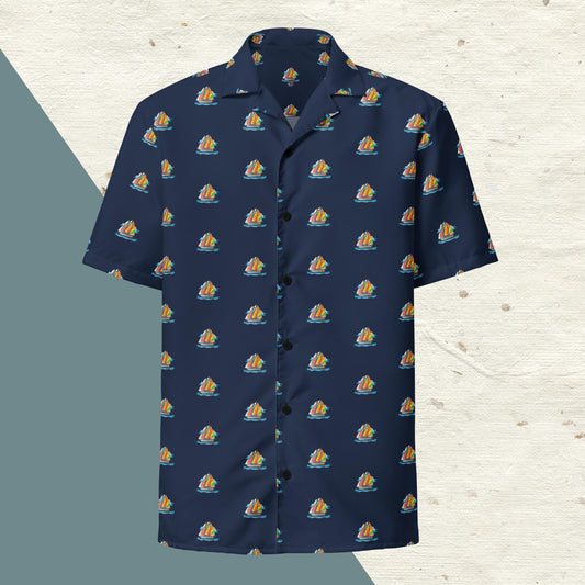 Funky Tiger® Going Nautical Hawaiian Shirt  - Navy Blue Shirt for Men | Casual Button Down | Summer | Vacation | Beach | Party | Getaway