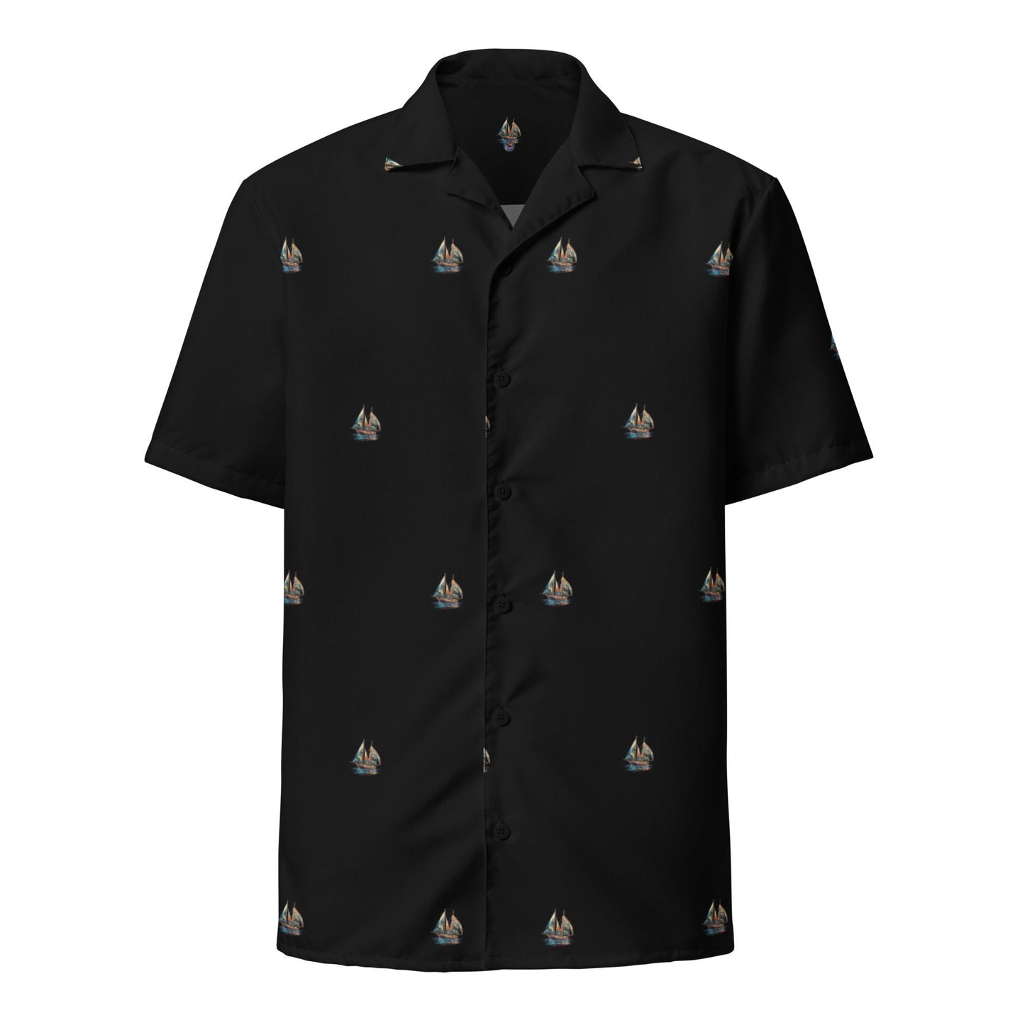 Funky Tiger® Going Sailing Hawaiian Shirt in Black, Hawaiian Shirt With Sailboat Motif For Men | Everyday| Beach | Party | Casual Button Up