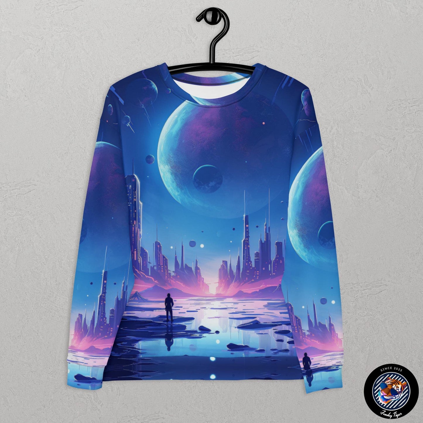 Funky Tiger® Moonlit Skies Unisex Sweatshirt, Cool Sweater for Party, Beach, Concert, Everyday Essentials with Unique Designs,Fall